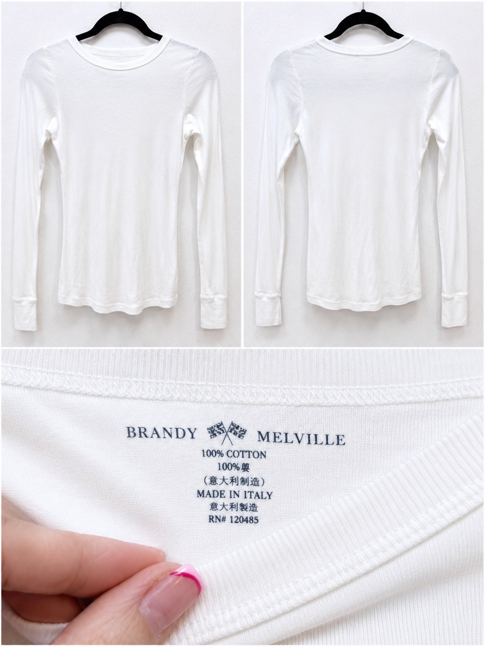 Brandy Melville Classic White Long Sleeve Tee NWOT Small - Picture 2 of 2